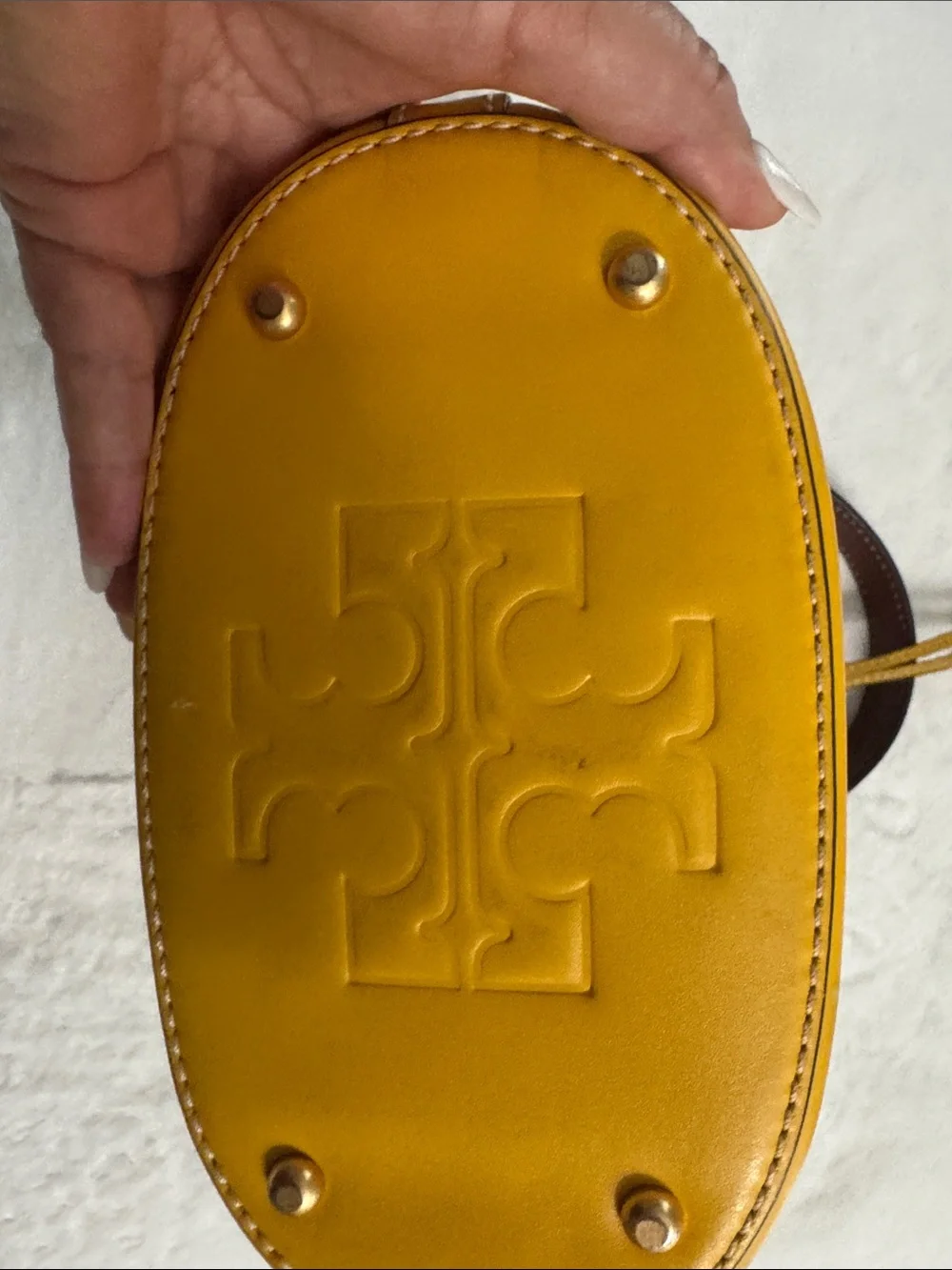 Tory Burch Yellow Logo Jacquard Drawstring Mini Bucket Bag